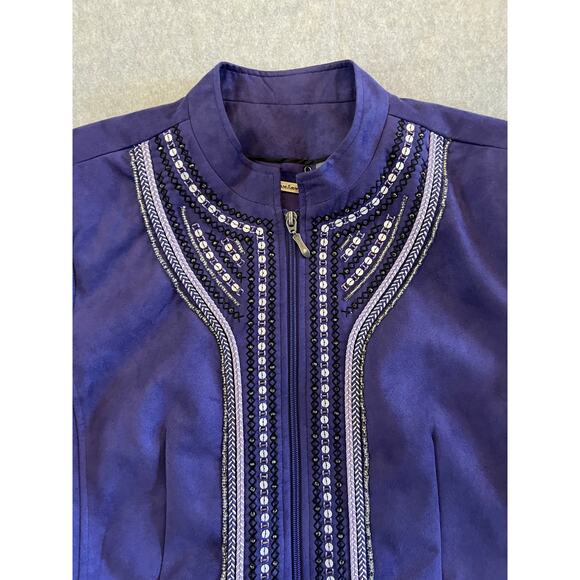 TanJay Blazer Women's Large 14P Purple Embroidered Beaded Accent Full Zip Jacket - Picture 2 of 13
